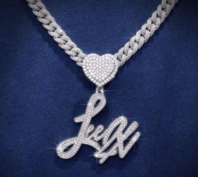 Super Sparkling! 3 Ct Moissanite Custom Heart Any Letter Pendant Sterling Silver