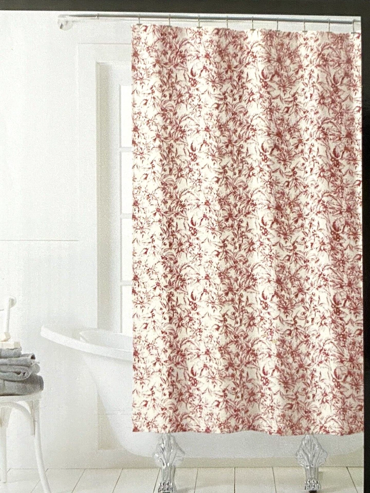 Ralph Lauren Blanco Rojo Floral 100% Tela Algodón Cortina de Ducha 70"x72" Foto 4 de 4