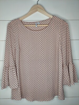 Women's Pink & Black Bell Sleeve Elle Blouse Top Size Small