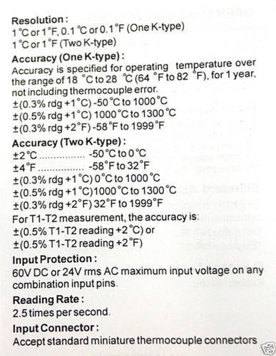 1x DE-3004 Dual Digital Thermometer K Sensor -50~+1300°C -58~+1999°F 0,1°C/°F DER EE - Bild 6 von 8