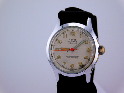 #ad #ad VINTAGE ROYCE MILITARY STYLE 17J SWISS MENS WRISTWATCH SERVICED C.1940s $225.00