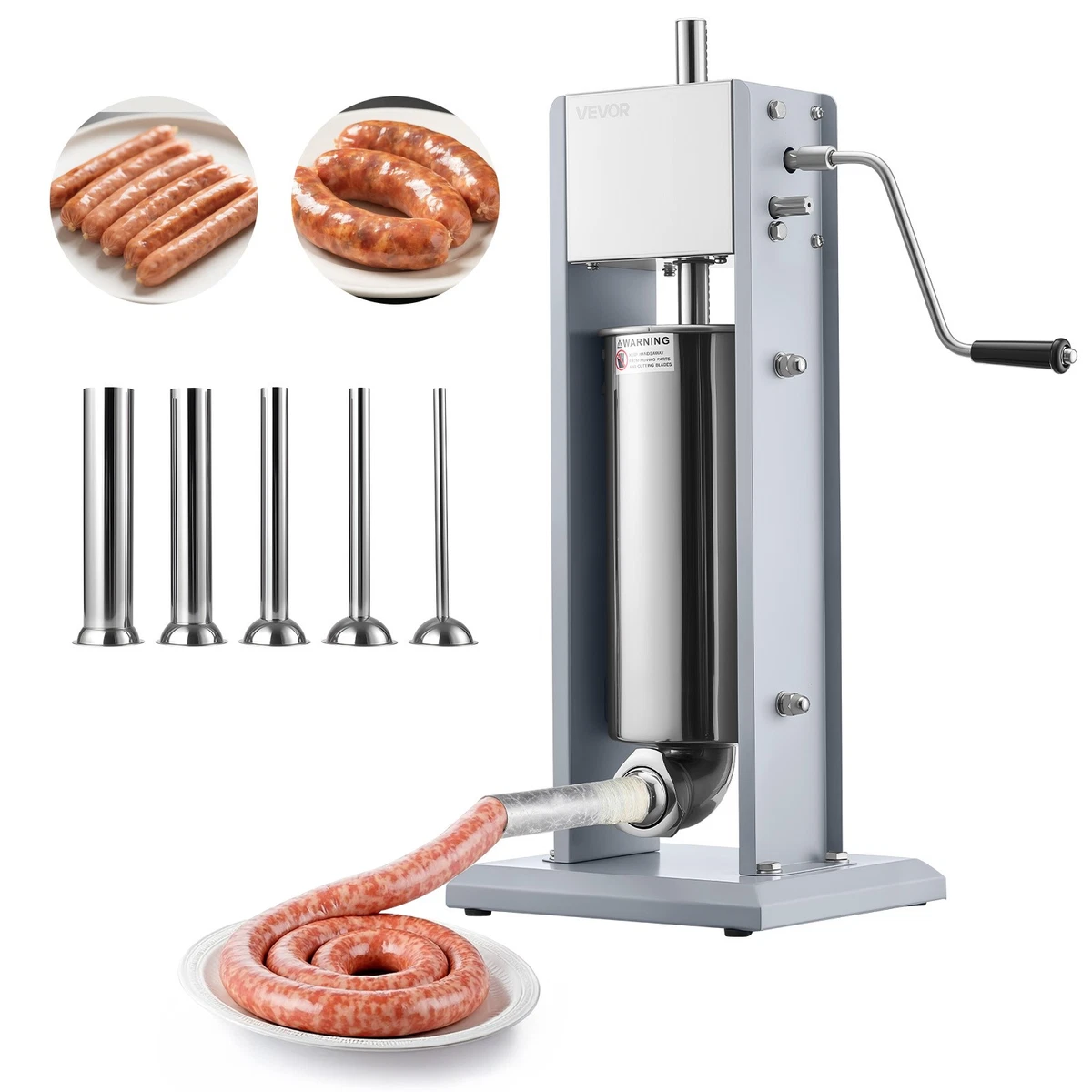Insaccatrice per Salsicce Manuale, Macchina per Produzione di Salsiccia Domestica, Macchina Per Salumi Multifunzioale Acciaio con 4 Tubi di Riempimento, per Casa e Ristoranti 3.6L