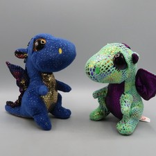 Ty Beanie  Cinder the Dragon 6" Plush Stuffed Animal Green Purple Shiny