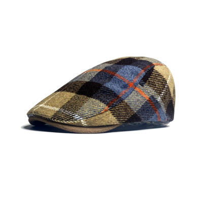 Men's Retro Wool Plaid Beret Hat Warm Vintage Newsboy Gatsby Cap Yellow Blue
