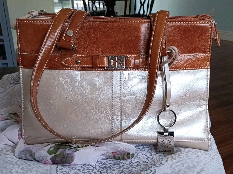 Giani Bernini 金色和棕色皮革单肩包钱包手提包 — 第 2/4 张图片