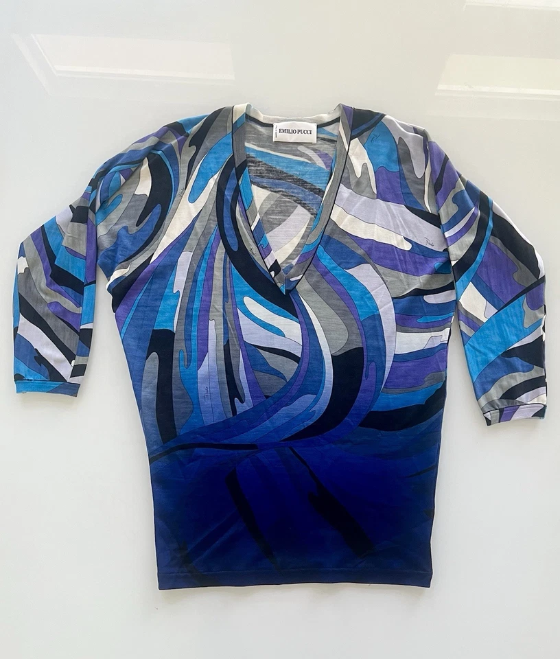 Винтажный Emilio Pucci Lapis Swirl надежном верхний синий/фиолетовый эластичной ткани размер 36 США 6 - Изображение 2 из 4