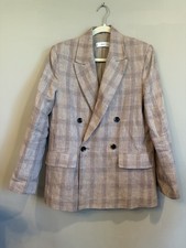 Mango MNG 100 Linen Brown Plaid Women s Blazer Classic Career Medium