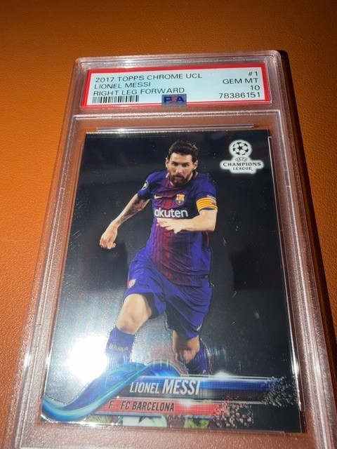 2017-18 Topps Chrome UEFA Lionel Messi #1 Argentina Right League PSA 10 view 2