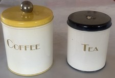Vintage 2 Piece Metal Canister Set Art Deco Ware Coffee Tea Kitchen MCM Decoware