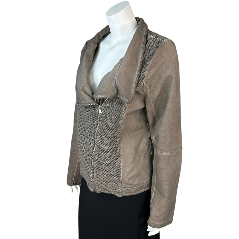 BKE Outerwear Mujer Talla Grande Chaqueta Moto Asimétrica Cremallera Completa Motociclista Marrón Tejido Foto 4 de 4