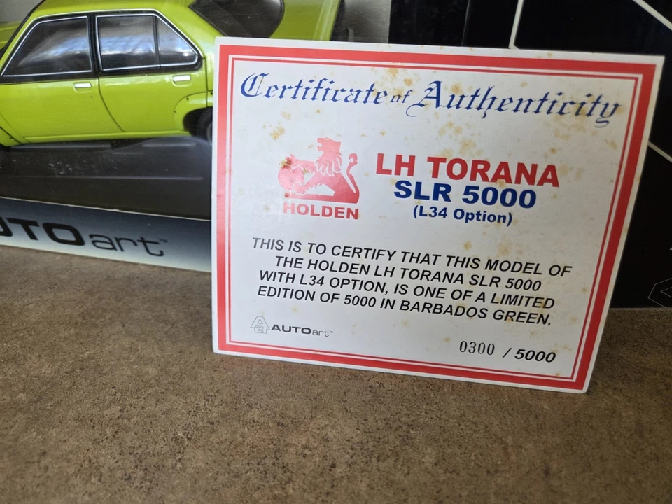 Holden Torana LH SLR5000 L34 OPTION BARBADOS GREEN 1:18 AUTOART RARE 300/ 5000 - image 3 of 4