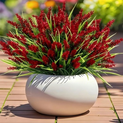 Geegoods Artificial Plants Flowers Outdoor   24 Bundles Red Faux Flowers UV R...