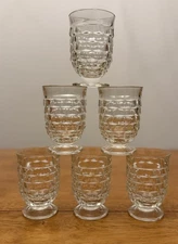 6 Vintage Juice Clear Indiana Glass Whitehall Colony Footed Cubist Glasses 3.75”
