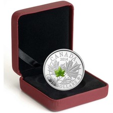 2014 $20 Majestic Maple Leaves with Jade - Pure Silver 1 oz Box & COA RCM Canada