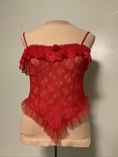 Vintage Midnight Hour Red Stretch Lace Cami Lingerie Top Sheer Women  s Small