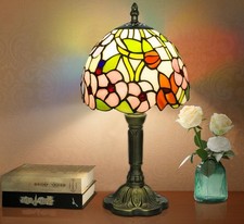 Crefotu Tiffany Style Table Lamp, 3 Color Temperatures Bedside Lamp, 8 Inch S...