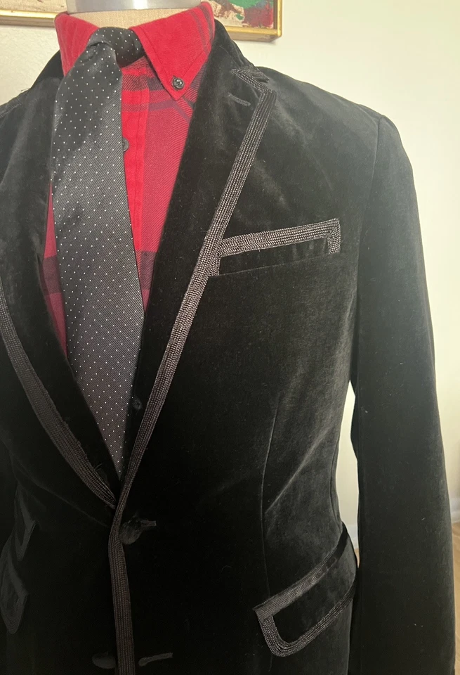 Blazer de terciopelo negro talla mediana Rugby Ralph Lauren para hombre Foto 3 de 4