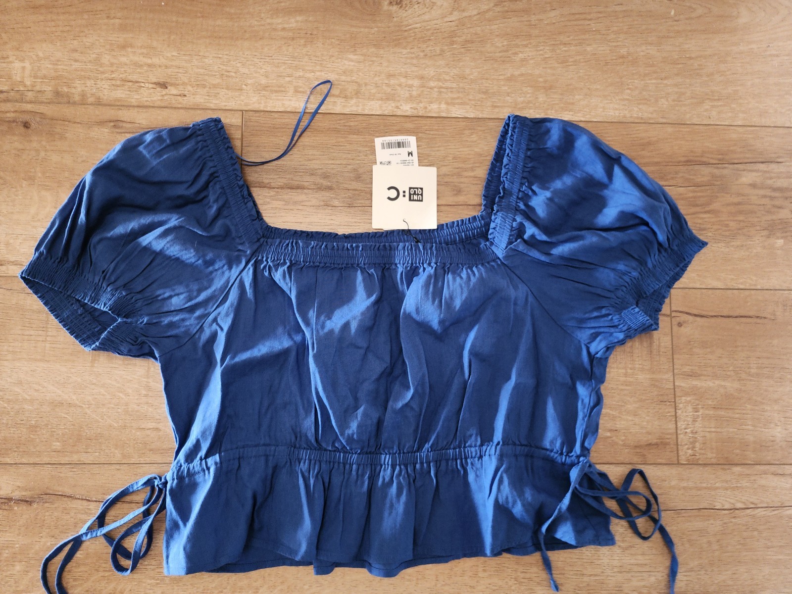 NEW UNIQLO X Clare Waight Keller Linen Cotton Peasant  Blouse Cropped Top M Blue thumbnail 3