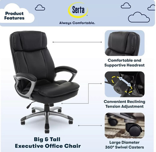 Serta Fairbanks Big, Tall High Back Executive Office Ergonomic Gaming Chair43675