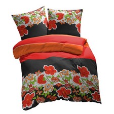 Set lenzuola etérea Renforcé Clemens fiori a righe rosso 100% cotone