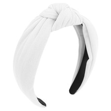 White Knotted Headband, Non Slip Wide Top Knot, Fabric Hair Band, Yoga, Party