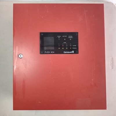 Gamewell FLEX 404 Fire Alarm Control Panel Cabinet Wall 4 Zone 120VAC Red Used