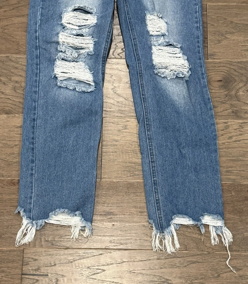 Pantalones de mezclilla rasgados de pierna recta Hot Kiss talla 3 para mujer Foto 2 de 4