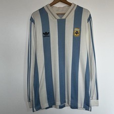 Adidas Argentina Long Sleeve Cotton Football Jersey White Blue Maradona 1993 M