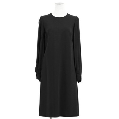GUCCI Silk Chiffon Dress M Women s Black Logo GG Pearl Signature