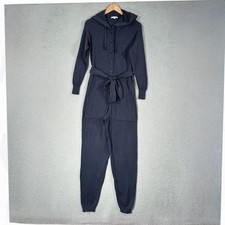 Alex Mill Jumpsuit Womens XS Blue Belted Hooded Cotton Knit Lounge One Piece