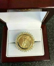 2.50Ct Round Cut Moissanite Lady Liberty Coin Ring 14k Yellow Gold Finish