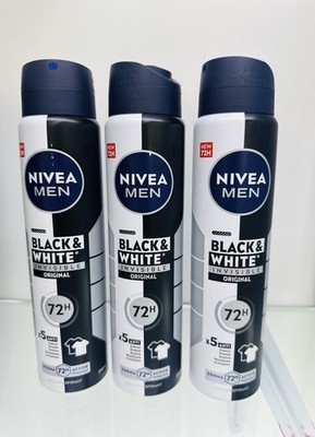 Nivea Men Black & White INVISIBLE antiperspirant spray 3 x 150ml - FREE SHIP