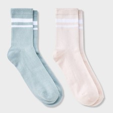 Kids' 2pk Striped Mid Crew Socks - art class  Rose Pink/Blue Haze M