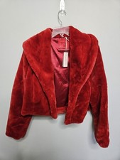BLANK NYC Women  s Size Medium Red Cropped Faux Fur Jacket