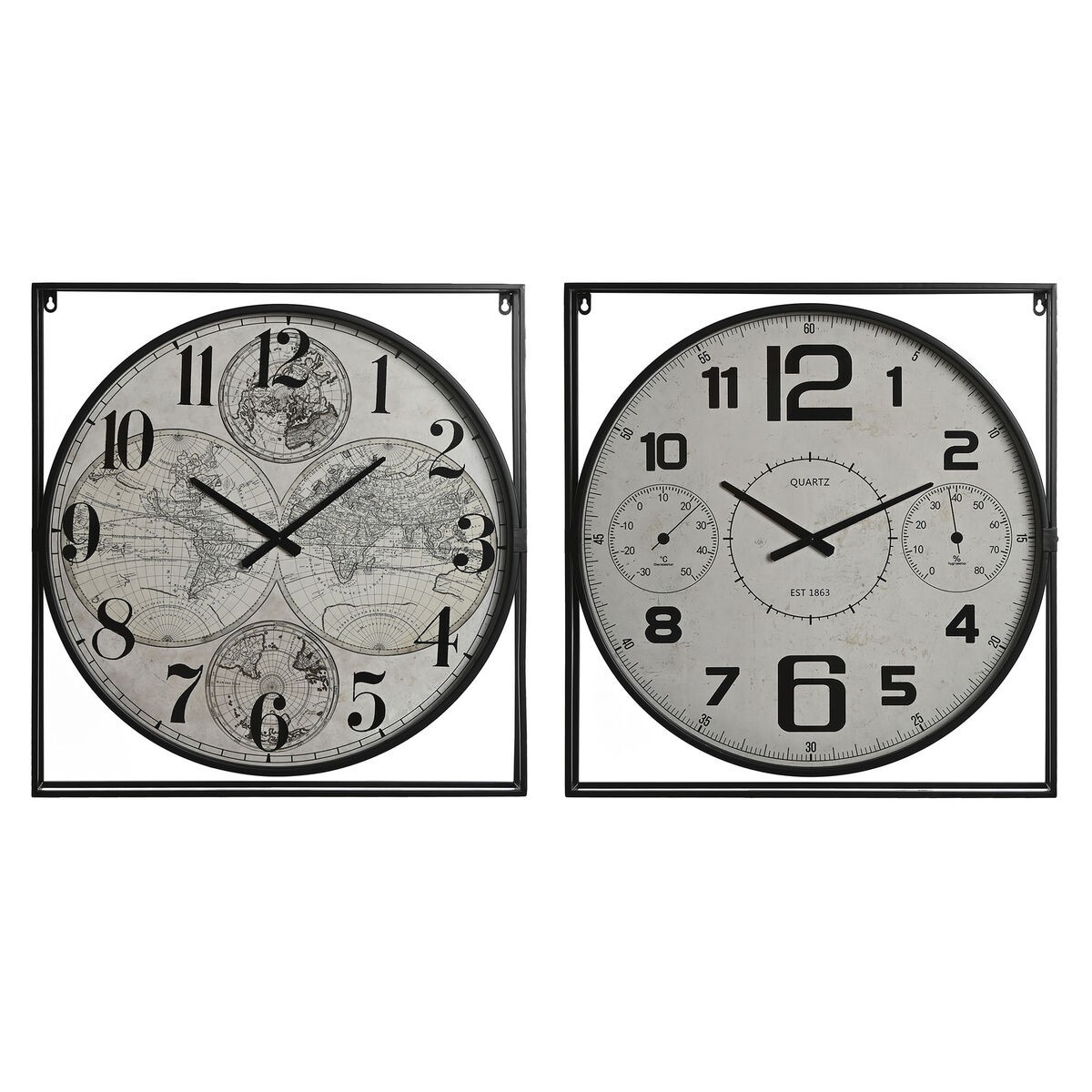 Orologio da Parete Home ESPRIT Bianco Nero Metallo Legno MDF 62 x 6 x 65 cm [