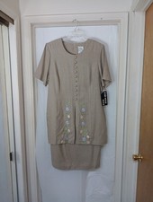 Halmod Plus Short Sleeve Linen Blend Women's Dress Floral Embroidered Sz 20W 