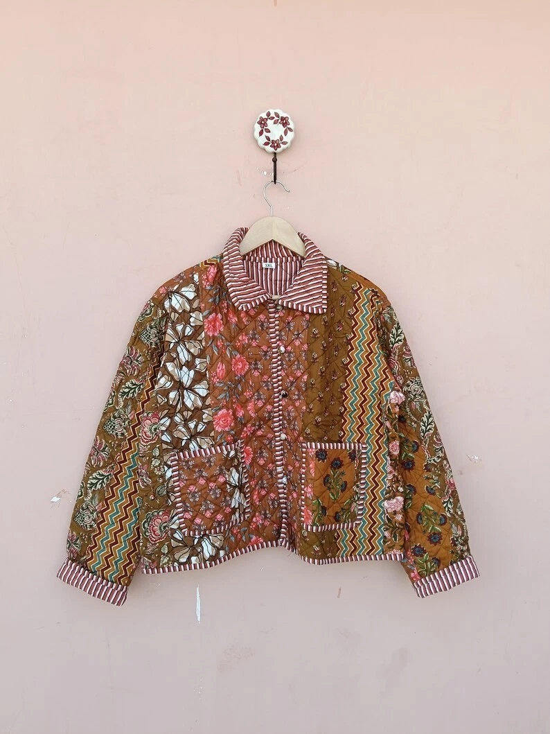 Indian Multi Patchwork Cotton Quilted Unisex Jacket Women's Clothing Jacket US
