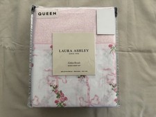 NEW 4pc Laura Ashley Queen Sheet Set Floral LYNDA PRINTED HEM Pinks, Blue, Green