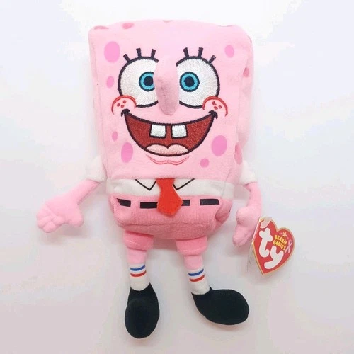 TY SpongeBob Pink Pants Beanie Babies Cancer Awareness Plush W/ Tag VTG  2006  a