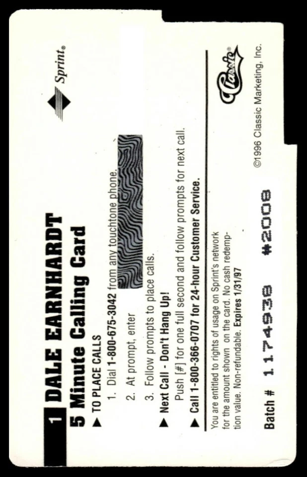 1996 Classic Assets #1 Dale Earnhardt A Cut Above Phone Cards - Image 2 of 2