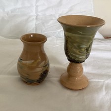 2 Pieces of Boscastle Pottery. Hand  Painted. Goblet and Vase