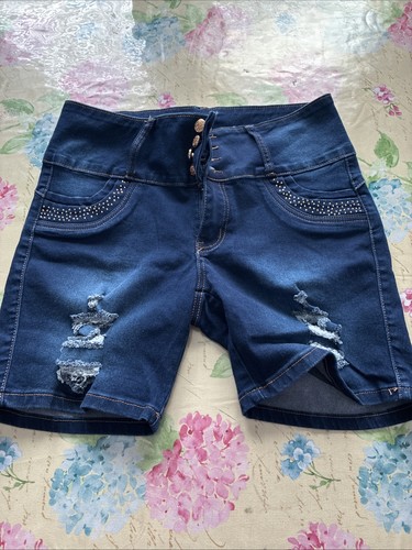 Women Shorts Used Jeans Ripped Dark Blue Size 11 With Button Front 2  shorts 