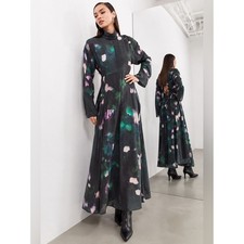 ASOS Edition High Neck Long Sleeve Ruched Tie Back Detail Maxi Dress NWT