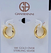Giani Bernini 18K Gold over Sterling Silver Faceted Small Hoop Earrings NWT $105