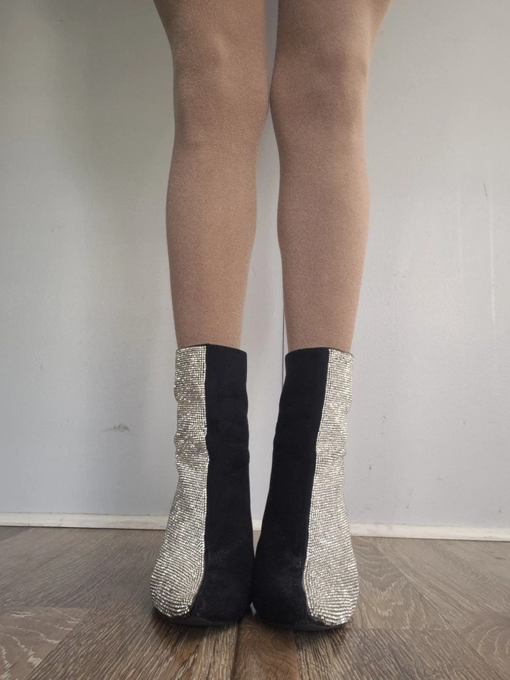 Блестящий блок каблука ботильоны с стороны молнии женщин размер 9 замшевые стразы - Изображение 3 из 4