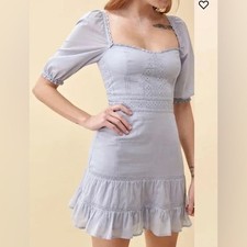 Reformation Paxton Mineral Light Blue Organic Cotton Ruffled Mini Dress Size 6