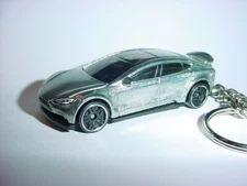 HOT 3D SILVER TESLA MODEL S CUSTOM KEYCHAIN keyring key BLING EV FUN hot wheels 