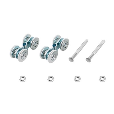 2X Universal Double Wheel Rail Hanging Trolley Barn Door Track Rollers Steel New