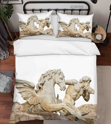 3D Man Pegasus Statue Quilt Cover Set Bedding Sets Pillowcases Queen
