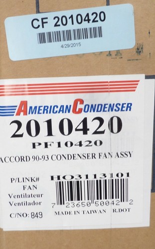 CF2010420 American Condenser Radiator Cooling Fan1990-1993 Honda Accord 2.2L - Picture 6 of 6